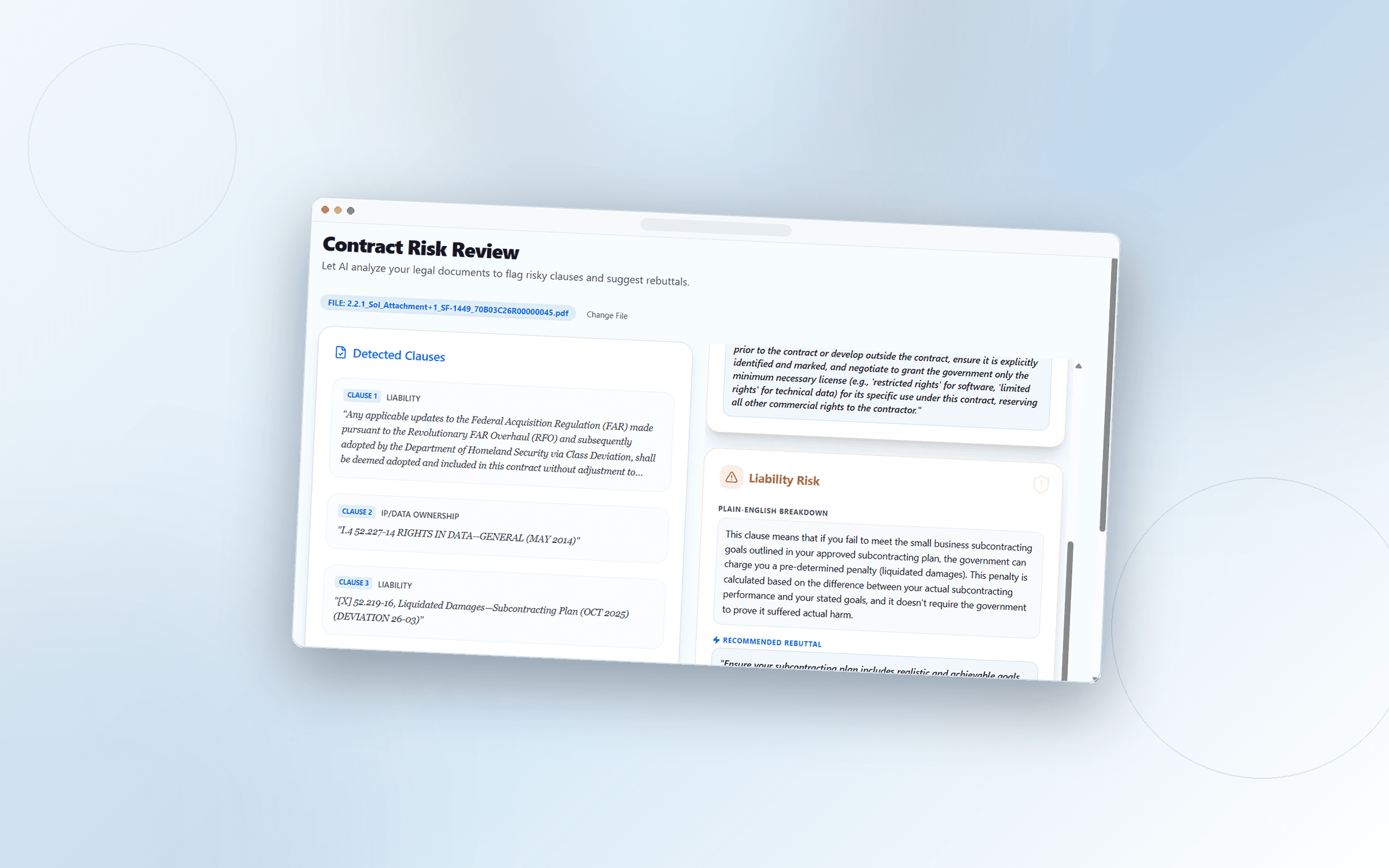 DocsPipe product dashboard showing RFP extraction and contract analysis